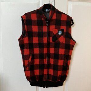 Vintage Swanndri Vest Mens Wool Buffalo Plaid Full Zip Outdoor Red Black NZ